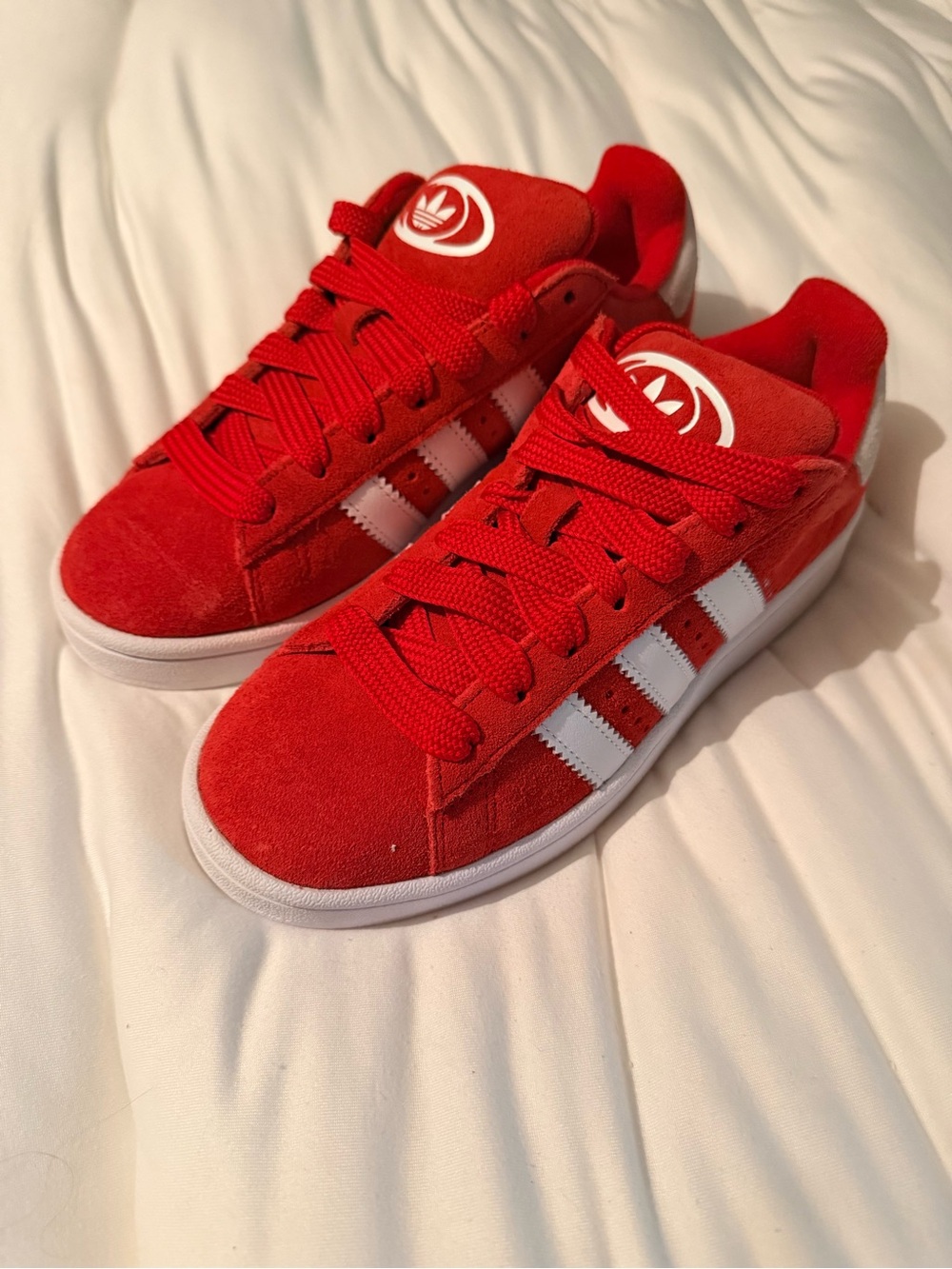 adidas Kids Red Suede Sneakers with White Stripes